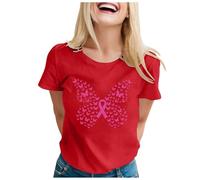 Breast Cancer Survivor Tshirt,Breast Awareness T-Shirt Heart Pink Ribbon Tshirt Tops Female Neon Ladies T Shirt for Care Gifts Women Female UK Funny Support for My Mom (Red,XL)