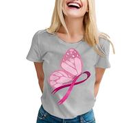 Breast Cancer Survivor Tshirt Heart Pink Ribbon Tshirt Strong Family Breast Cancer Awareness T-Shirt Pink Tops Race for Life T-Shirts T Shirt Women 3XL Gifts for Woman (Grey,M)