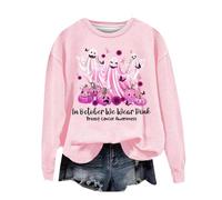 Breast Cancer Sweatshirt for Women Uk Casual Long Sleeve Hoodless Sweatshirt Cute Breast Cancer Prevention Elements Tunic Tops Soft Comfy Crew Neck Pullover Tops Health Theme Lightweight Jumper Pink