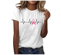 Breast Cancer T-Shirt for Women Girls Pink Ribbon Youths T-Shirt Strong Family Breast Cancer Awareness Pink Tops Race for Life Research Crew Neck Tshirts Women Gifts with (White,XL)