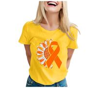Breast Cancer T-Shirt for Women,Pink Ribbon Awareness Fighter Women Pink Tshirt Tops Womens Oversized Golf T Shirts Funny Treatment Gift Female UK Funny Support for My Mom (Yellow,5XL)