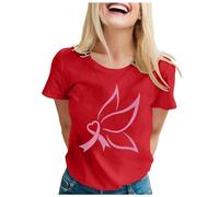 Breast Cancer T-Shirt for Women Pink Ribbon Pink Shirt Breast Cancer Shirt for Mom T-Shirt Women Tops Womens T Shirts Let's F##K T Sports October October Family Mom (Red,M)