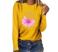 Breast Cancer T-Shirt for Women,This is My Fighting Shirt Heart Pink Ribbon Tshirt Survivor Tops Womens Neon Race Life Research October Female UK Funny Support for My Mom (Yellow,M)