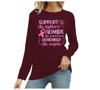 Breast Cancer T Shirts,Pink Ribbon Awareness Fighter Women T-Shirt Heart Pink Tshirt Tops Neon Shirt Care Gifts for Female UK Funny Support for My Mom Ladies Cancer Tshirt (Brick Red,XL)