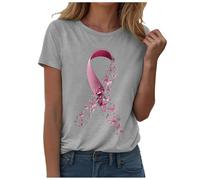 Breast Cancer T Shirts Pink Ribbon T Shirt Girl Breast Cancer Gift T-Shirt Summer Tops for Women UK Womens Shirts Let's F##K Ladies Short Pink T-Shirts October October (Light Gray,XL)