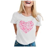 Breast Cancer T Shirts Pink Ribbon T Shirt Strong Family Breast Cancer Awareness T-Shirt Tops for Ladies Hey Tshirt Pink Shirts for Women UK Baggy Gifts Woman October (White,XL)