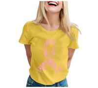 Breast Cancer T Shirts Pink Ribbon Tshirt Be Cancer Survivor Unbreakable and Awareness T-Shirt Women Short Sleeve Tops Research T Shirt Plain Pink Tshirt Adults October (Yellow,XXL)