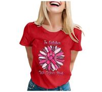 Breast Cancer T Shirts,Pink Ribbons Hearts Awareness Women T-Shirt Heart Pink Ribbon Tshirt Tee Tops Neon Ladies Golf Shirts Gifts for Woman Female UK Funny Support (Red,L)