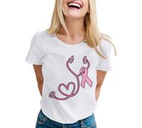 Breast Cancer T Shirts Ribbon Shirt Girl Breast Cancer Gift T-Shirt Awareness Tee Tops Race for Life T Shirt Pink Ladies Shirts Funny Treatment Gift October Family (White,M)