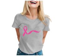 Breast Cancer T Shirts Ribbon Shirt Strong Family Breast Cancer Awareness T-Shirt Summer Tops for Women UK Race for Life T Shirt Pink Women V Neck Funny Treatment Gift (Grey,3XL)