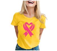Breast Cancer T Shirts Women,Breast Awareness T-Shirt Girls Pink Ribbon Youths UK Short Sleeve Tops Shirt Women Summer Race for Life Gifts Woman Female Funny Support (Yellow,5XL)