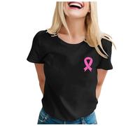 Breast Cancer T Shirts Women Breast Cancer Awareness Month Fashion Pink Ribbon Print Solid Color T Shirt Cancers Merchandise UK Round Neck Short Sleeve Casual Basic Tops Comfortable Soft Pullover