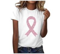 Breast Cancer T Shirts Women Breast Cancer Awareness Shirt Ribbon Shirt Breast Cancer Gifts for Women Short Sleeve Tops Breast Cancer Awareness Month Merchandise White