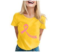Breast Cancer T Shirts Women,Cancer Shirt Pink Ribbon Tshirt Funny Tops Tshirts Women Race for Life Research T-Shirt Treatment Gift Female UK Funny Support for My Mom (Yellow,4XL)