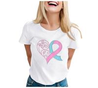 Breast Cancer T Shirts Women Heart Pink Ribbon Tshirt Pink Flowers Ribbon Breast Cancer Awareness Fighter Women T-Shirt Tops Bats T Shirt Shirts for UK Baggy Gifts (White,XL)