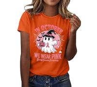 Breast Cancer T Shirts Women Heart Pink Ribbon Tshirt This is My Cancer Fighting Shirt T-Shirt Pink Womens Tops Hey Tshirt T Shirts for Women UK Breast Gifts for October (Orange,XXL)