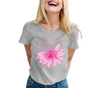 Breast Cancer T Shirts Women Ribbon Shirt Be Cancer Survivor Unbreakable and Awareness T-Shirt Pink Womens Tops Tshirts Women Womens T Shirts Breast Care Gifts for (Grey,L)