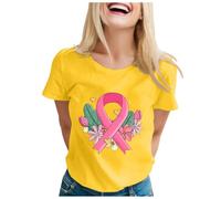Breast Cancer T Shirts Women,This is My Fighting Shirt T-Shirt Pink Ribbon Tshirt UK Short Sleeve Tops Tshirts for Women Race Life Research Gifts Woman Female Funny (Yellow,5XL)
