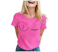 Breast Cancer T Shirts Women Yellow Ribbon T Shirt Girl Breast Cancer Gift T-Shirt Tops for Ladies Race for Life T-Shirts Pink Shirt Ladies Gifts Women October Family (Hot Pink,5XL)