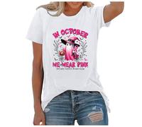 Breast Cancer Woman Tshirt T-Shirt Pink Ribbon Pink Shirt Together Cancer Awareness T-Shirt Womens Tops Survivor Tshirt Women Ladies Short Sleeve Gifts for Women October (White,S)