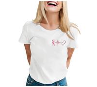 Breast Cancer Woman Tshirt T-Shirt,This is My Fighting Shirt T-Shirt Pink Ribbon Women Short Sleeve Tops Womens Shirts Long Race for Life Research Gifts Going Through UK (White,L)