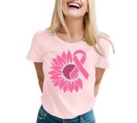 Breast Cancer Women T-Shirt Ribbon Breast Cancer Awareness Women T-Shirt Breast Cancer T Shirts for Women Fight Cancer Tops T Shirt Breast Cancer Awareness Short Sleeve Tee Tops (S)