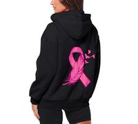 Breast Cancer Y2K Hoodies Women'S Long Sleeve Ribbon Print Hooded Jacket Breast CancerFor Women Merchandise Female UK Funny Support For My Mom October Awareness Month Tops Black