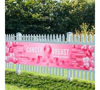 Breast Health Awareness Party Banner, Pink Ribbon Hope Faith Strength Courage Backdrop with Ribbon Pre-Punched Inspirational Sign for Women Gift October Awareness Month Charity Events Decor