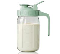 Breast Milk Pitcher, Mason Jar 32 oz, Heavy Duty Wide Mouth Jar with Green Flip Cap Lid and Pour Spout, Airtight Seal for Freshness and Convenience, Great for Cold Beverages and Home Entertaining