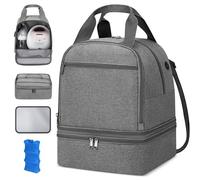 Breast Pump Bag with Double-Layer Design & Removable Cooler - Insulated Pumping Tote with Ice Pack, Fits Medela - Ideal for Working Moms, Travel & Daily Milk Storage - Grey