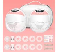 Breast Pump, Maypott Electric Hands Free Wearable Breastfeeding Pumps Mobile Style, Double-fit Flange with 3 Modes & 15 Levels, 24mm,180ml/6oz - 2 Pack Pin Breast Pumps Accessories