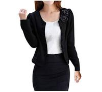 Breasted Bow Long Applique Cardigan Women Short Double Fashion Small Sleeve Suit Women's Blouse Chunky Plus Size Cardigan (Black, XXL)