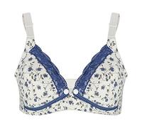 Breastfeeding Bra, Cotton Breathable Front Button Infant Nursing Pregnant Bra Women's Body Seamless Nursing Underwear with Lace Trim for Pregnant Women(40/90-Blue)