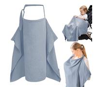 Breastfeeding Cover, Double Layer Breathable Muslin Nursing Cover, Stroller Nursing Cover Adjustable Straps, Inner Lining with Mesh, Breast Feeding Cover for Mum All-Round Privacy Protection (Blue)