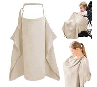 Breastfeeding Cover, Double Layer Breathable Muslin Nursing Cover, Stroller Nursing Cover Adjustable Straps, Inner Lining with Mesh, Breast Feeding Cover for Mum All-Round Privacy Protection (Khaki)