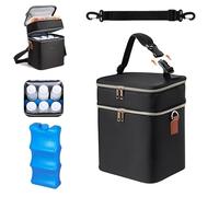 Breastmilk Cooler Bag Waterproof Oxford: Double Layer Baby Bottles Bag Insulated Small Cooler Lunch Bags with Ice Pack Fits 6 Bottles for Nursing & Working Mom