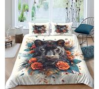 Breathable 3D Microfiber Black panther Duvet Cover Set Soft Bedding Set with Pillow Cases floral art design Comforter Cover All Season Easy Care, Washable for Kids Teens Adults Single（135x200cm）