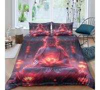 Breathable 3D Microfiber Buddha statue Quilt Cover Easy Care Bedding Set w/Pillow Shams spiritual meditation art Bed Quilt Cover All Season Machine Washable for Bedroom Decor Super king（260x220cm）