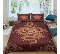 Breathable 3D Microfiber Chinese Dragon Duvet Cover Set Soft Bedding Set with Pillow Cases Oriental Mythical Comforter Cover All Season Easy Care, Washable for Kids Teens Adults Double（200x200cm）