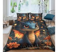 Breathable 3D Microfiber Cute dragon Duvet Cover Set Soft Bedding Set with Pillow Cases Fantasy cartoon style Comforter Cover All Season Easy Care, Washable for Kids Teens Adults Double（200x200cm）