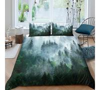 Breathable 3D Microfiber Misty forest scene Duvet Cover Set Soft Bedding Set with Pillow Cases Nature Comforter Cover All Season Easy Care Machine Washable for Kids Teens Adults Double（200x200cm）