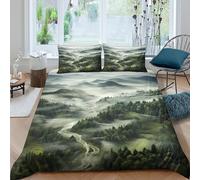 Breathable 3D Microfiber Mountain landscape Quilt Cover Easy Care Bedding Set w/ Pillow Shams Forest misty scenery Bed Quilt Cover All Season Machine Washable for Bedroom Decoration Double（200x200cm）