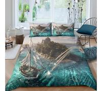 Breathable 3D Microfiber SailboatBattle Duvet Cover Set Soft Bedding Set with Pillow Cases HistoricalNavalArt Comforter Cover All Season Easy Care, for Kids Teens Adults Super king（260x220cm）
