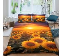 Breathable 3D Microfiber Sunflower field Duvet Cover Set Soft Bedding Set with Pillow Cases Nature style_ Comforter Cover All Season Easy Care Machine Washable for Kids Teens Adults Double（200x200cm）