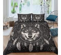 Breathable 3D Microfiber Wolf tattoo art Quilt Cover Easy Care Bedding Set w/Pillow Shams Spiritual dreamcatcher Bed Quilt Cover All Season Machine Washable for Bedroom Decoration Double（200x200cm）