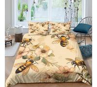 Breathable 3D Print Microfiber Bee garden scene Bed Quilt Cover All Season Bedding Set with Pillow Shams Vintage floral illust Comforter Cover All Season for Kids Teens Adults King（220x240cm）