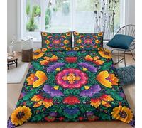 Breathable 3D Print Microfiber FloralPattern Comforter Cover All Season Bedding Sets w/ Matching Pillowcase UkrainianFolkArtStyle Quilt Cover Easy Care Breathable Teens Adults Sin (135x200cm)