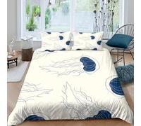 Breathable 3D Print Microfiber Jellyfish design Quilt Cover Easy Care Bedding Set w/ Pillow Shams Nautical vector pattern Comforter Cover All Season Washable for Kids Teens Adults Single（135x200cm）