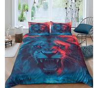 Breathable 3D Print Microfiber Lion roaring Quilt Cover Easy Care Bedding Set w/Pillow Shams Digital fantasy art Comforter Cover All Season Machine Washable for Kids Teens Adults Single（135x200cm）
