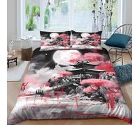 Breathable 3D Print Microfiber Moonlit temple Quilt Cover Easy Care Bedding Set w/ Pillow Shams digital painting style Comforter Cover All Season Washable for Kids Teens Adults Double（200x200cm）